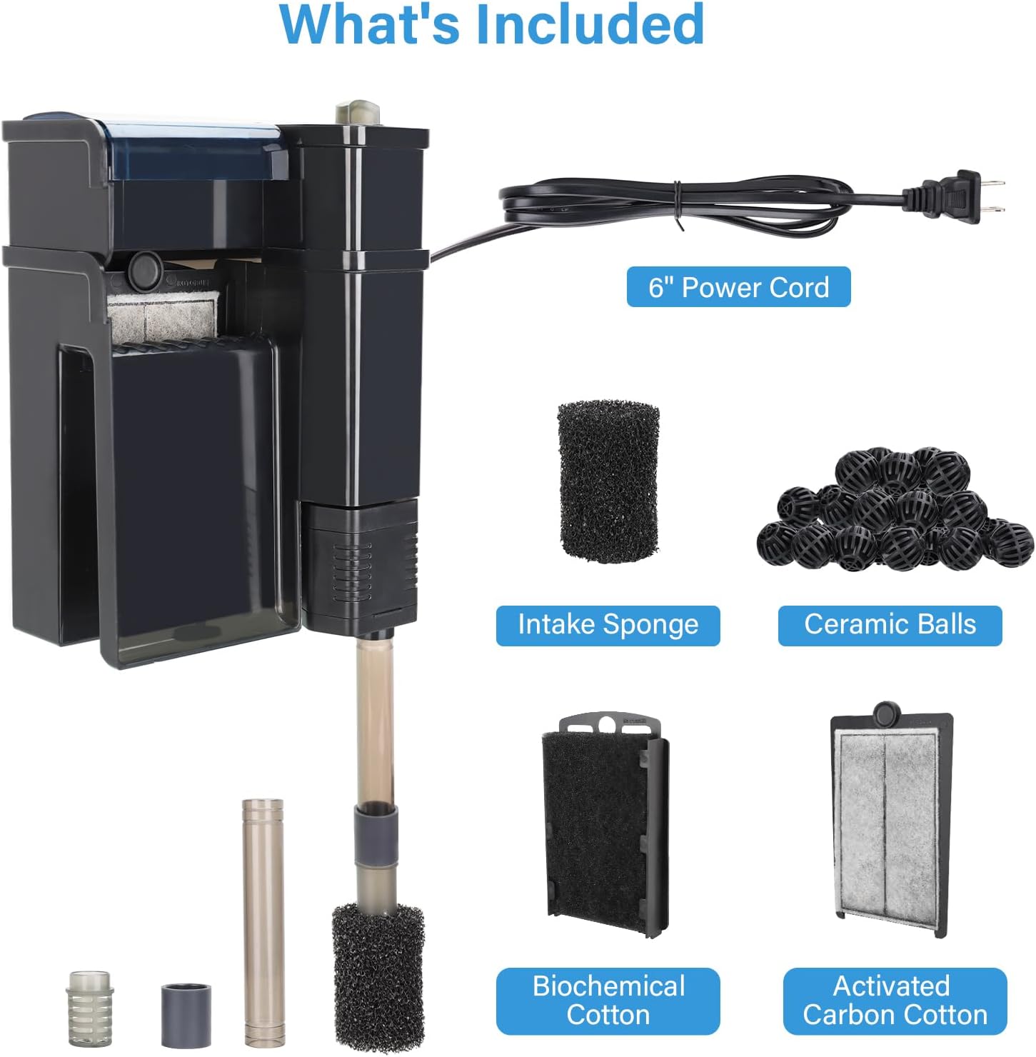hygger Aquarium Filter, Ultra Quiet Aquarium Hang on Filter, Multi-Stage Filtration Activated Carbon Biochemical Fish Tank Filter for up to 50 Gallon Aquariums, Adjustable Flow, 153 GPH, 7W, Black