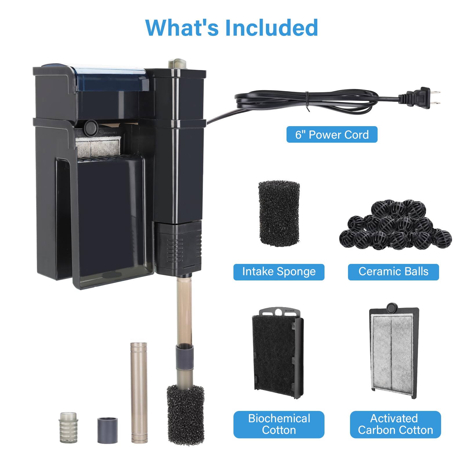 hygger Aquariumfilter, Ultra Leise Aquarium Hang on Filter, Mehrstufige Filtration Aktivkohle Biochemischer Fischtankfilter für bis zu 50 Gallonen Aquarien, Einstellbarer Durchfluss, 153 GPH, 7 W,