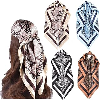 4Pcs Silk Head Scarves for Women Satin Hair Scarf 35”Large Square Bandana Silk Like Neck Scarf Shawl