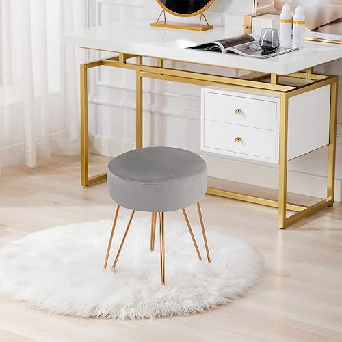 Miniatura 16 de DUHOME Velvet Ottoman, Taburete de tocador de maquillaje, Taburete contemporáneo, Taburete de metal redondo mongol, Taburete de tocador, Taburete