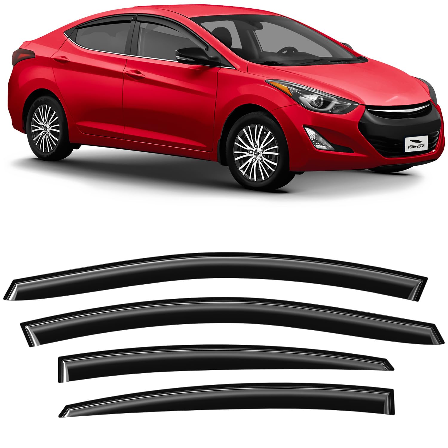 Voron Glass Tape-on Extra Durable Rain Guards for Hyundai Elаntra 2011-2016 Sedan, Window Deflectors, Vent Window Visors, 4 Pieces - 100891
