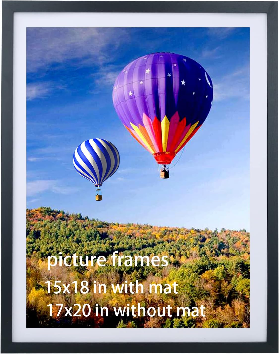 LTYHHK 17x20 Picture Frames Solid Wood,Displays Pictures 15x18 with Mat and 17x20 without Mat, 15x18 Poster Frame for Wall 17x20Photo Frames Family Black (HB1720)