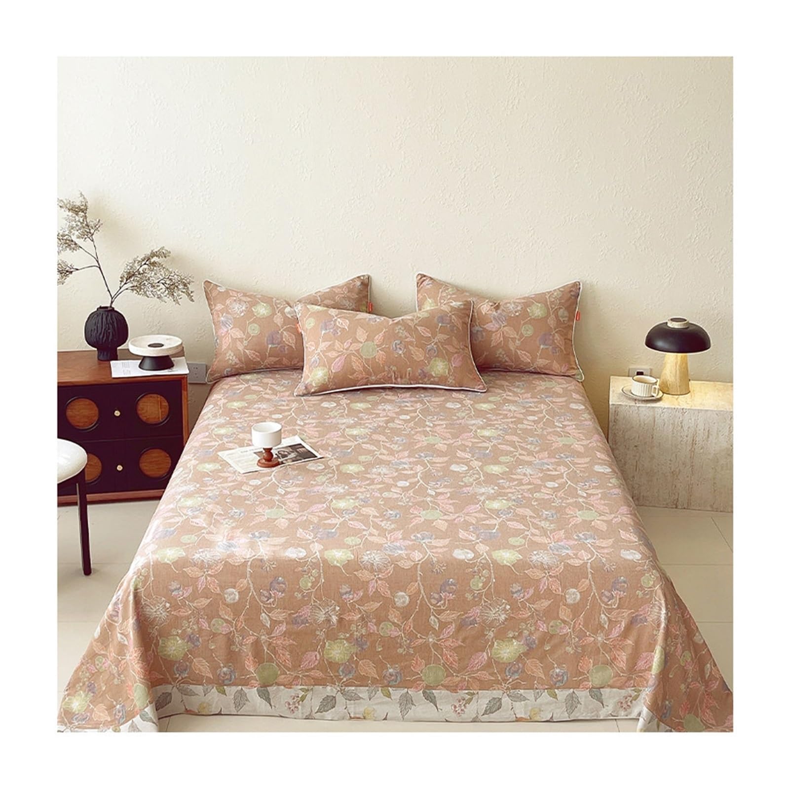 Sábana encimera Cama 90/105/135/150/160/180cm 240x250/270cm de algodón de Gasa Doble refrescante Suave y aireada sensación de Nube sábana Plana Reversible(Flower B,240x270cm+48x74cm x2)