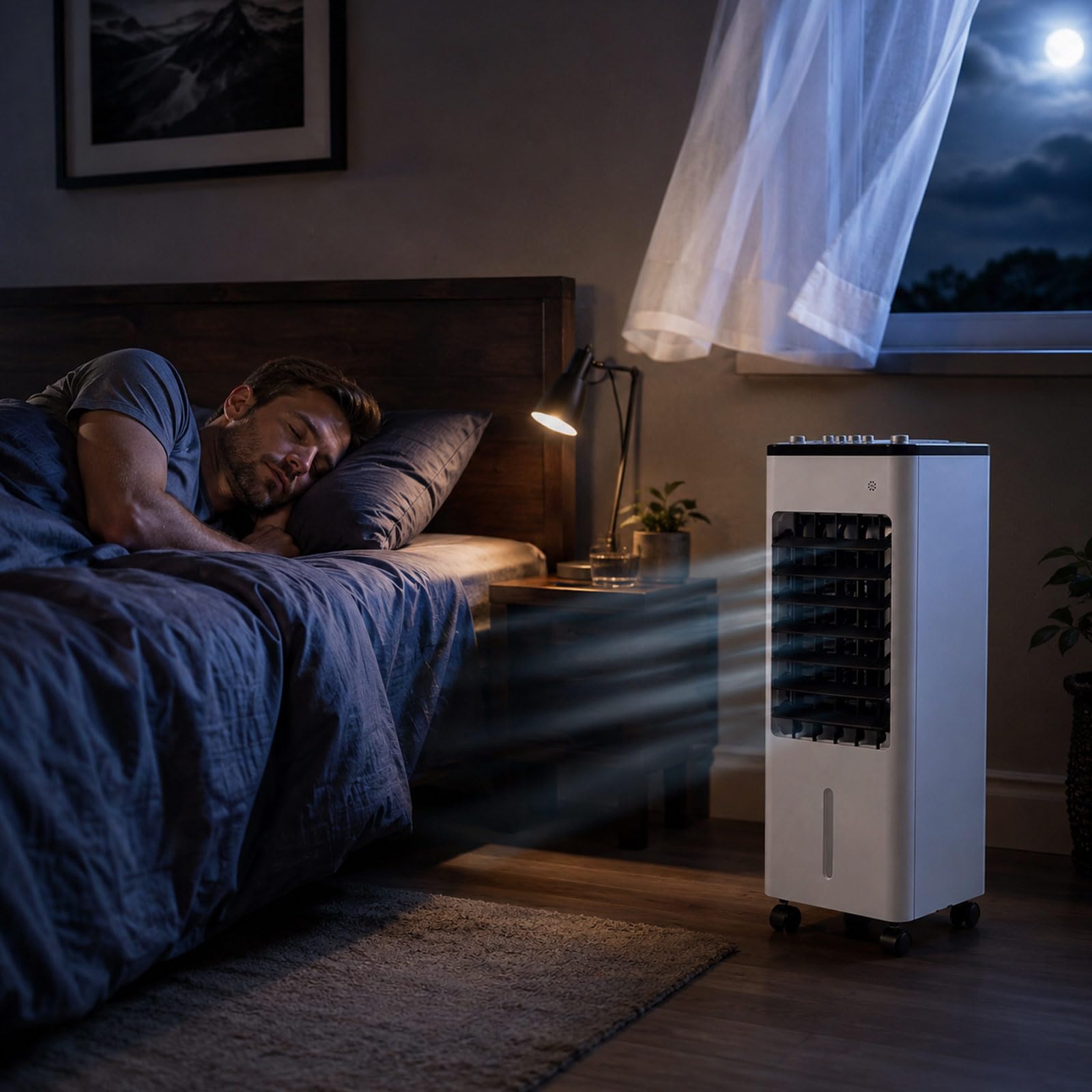 Ventilator mit Wasserkühlung,Verdunstungsluftkühler, fensterlose tragbare Klimaanlage mit Tank, 3 Geschwindigkeiten, 90° Oszillation, Kühlventilator für Home Office Schlafzimmer