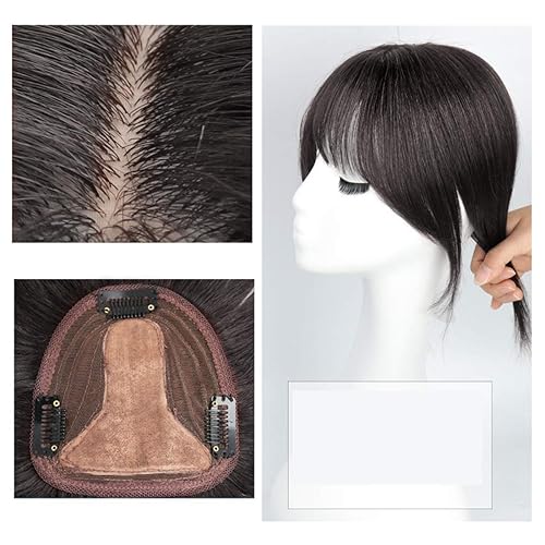 Miniatura 3 de Postizo grueso para la frente de 4.7 x 5.5 pulgadas, base de seda con clip para cabello fino, 10 pulgadas, negro