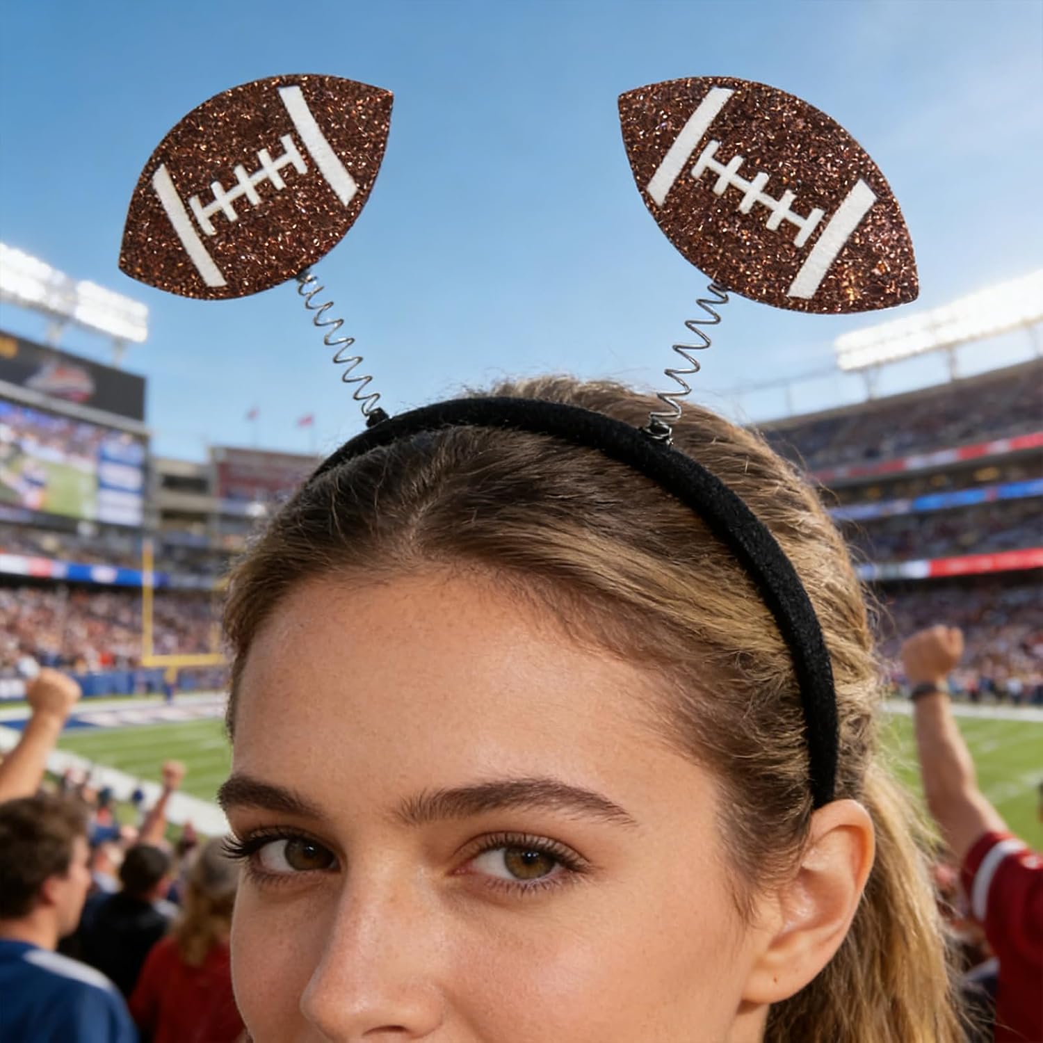 AIUPUOC Football Headband for Women Cute Football Design Headband Head Boppers Sports Hair Accessories for Football Mom Fans Game Day Cheer Hairband Non Slip 1Pcs (Brown B, Average) image 3