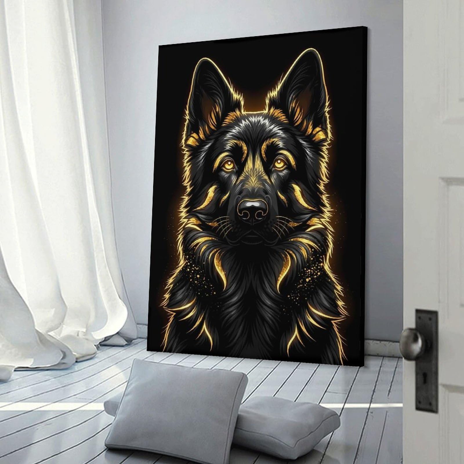 Junmoney Frame-Style-19 Golden German Shepherd Portrait Canvas Wall Decor, 20X30inch(50X75cm), For Flats, Guest Rooms Or Compact Rooms, Decorative Canvas Decor For Home Updates