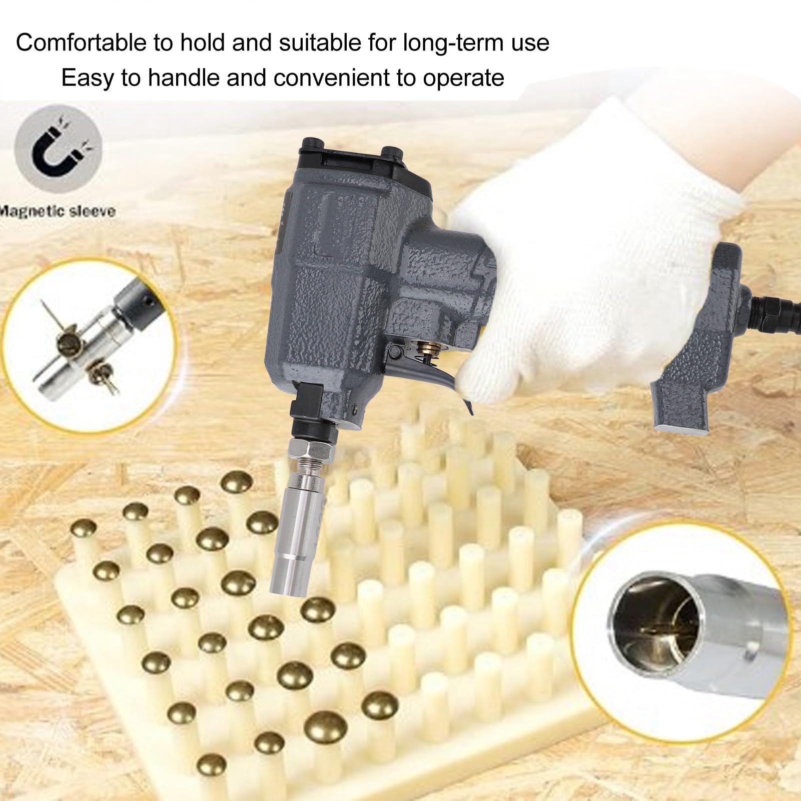 Generic 1170 Chiodatrice Decorativa Pneumatica, Chiodatrice per Mobili, Pistola Sparachiodi Ad Aria con 2 Chiavi Esagonali, Ideale per Rivestimento in Pelle di Divani, Modanature di Corone e Uso Fai