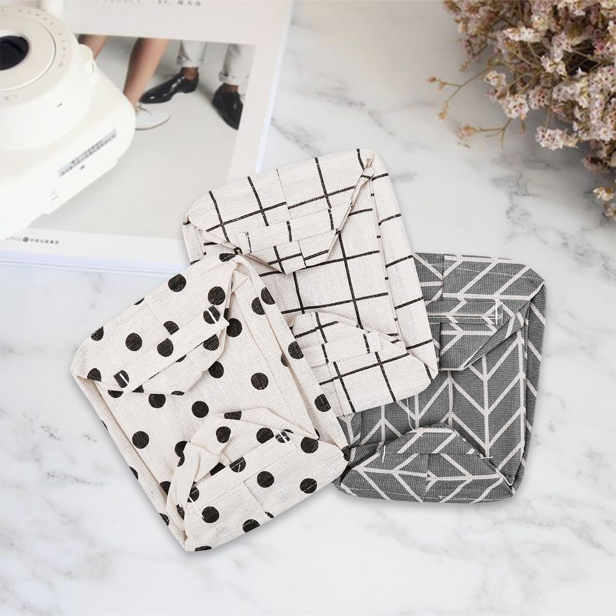 5 Cestini Portaoggetti In Tessuto Pieghevoli – 20x16x13 Cm – Impermeabili Con Manici – Bianco – Per Bagno, Cucina, Armadi - 4