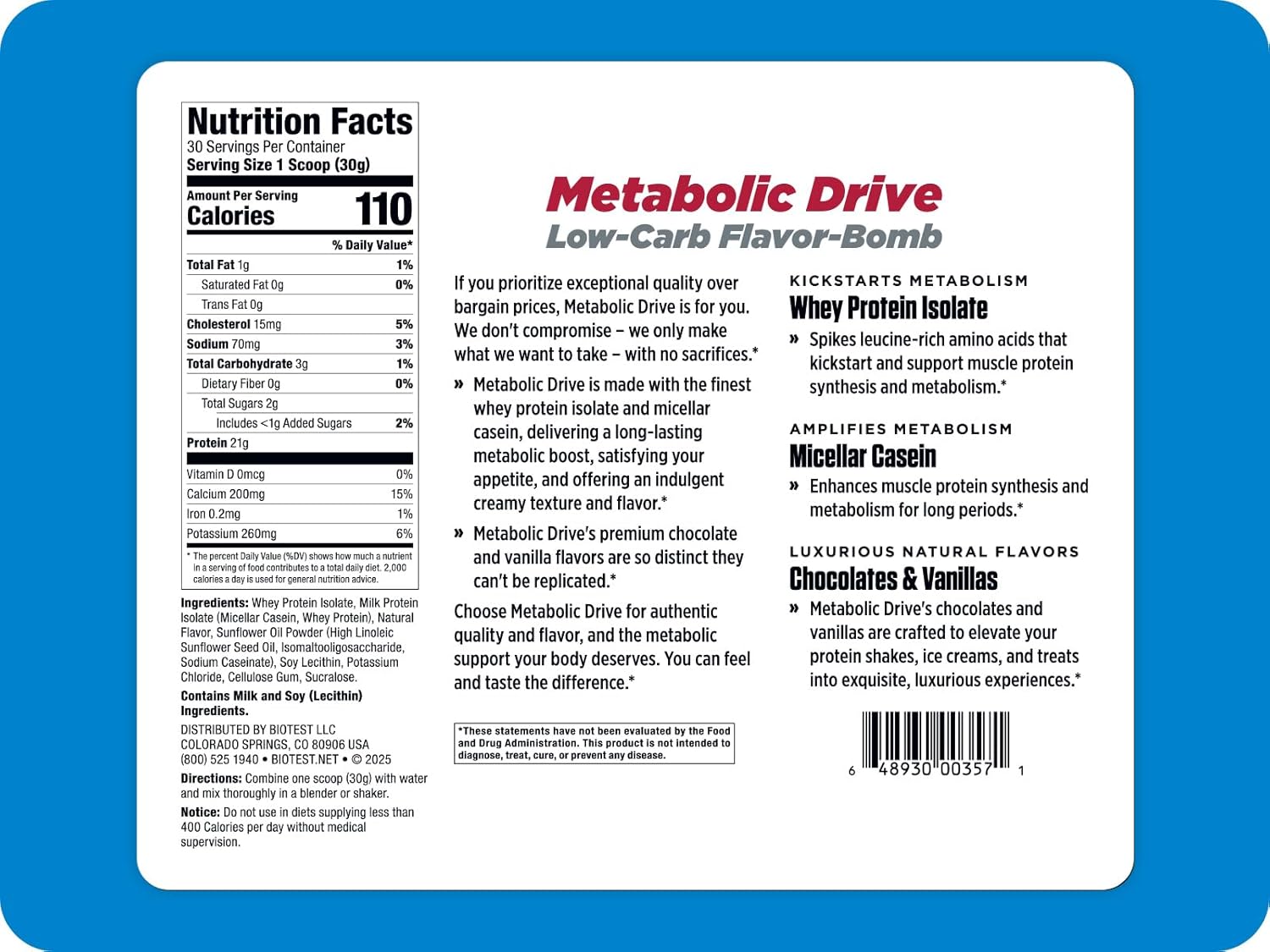 Biotest Metabolic Drive Protein - Low-Carb Flavor-Bomb - 20 Servings, Vanilla