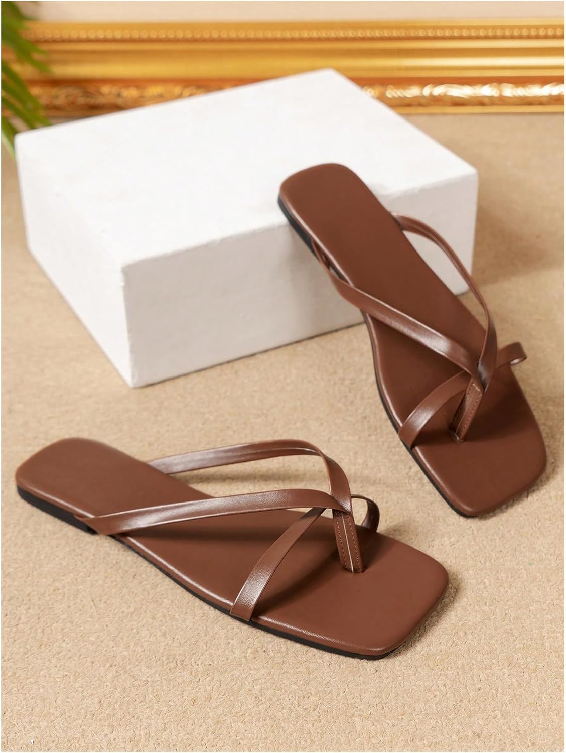 GORGLITTER Women's Square Toe Strappy Flat Sandals Flip Flops Dressy Shoes image 5