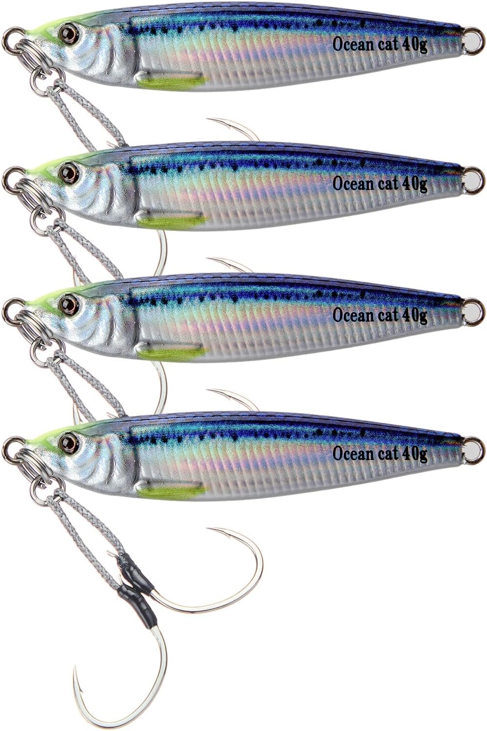 OCEAN CAT Multicolor Saltwater Fishing Jigs, Flat Fall Jigging Lures, Sinking Jig, Lead Metal Jig Baits with J Hook