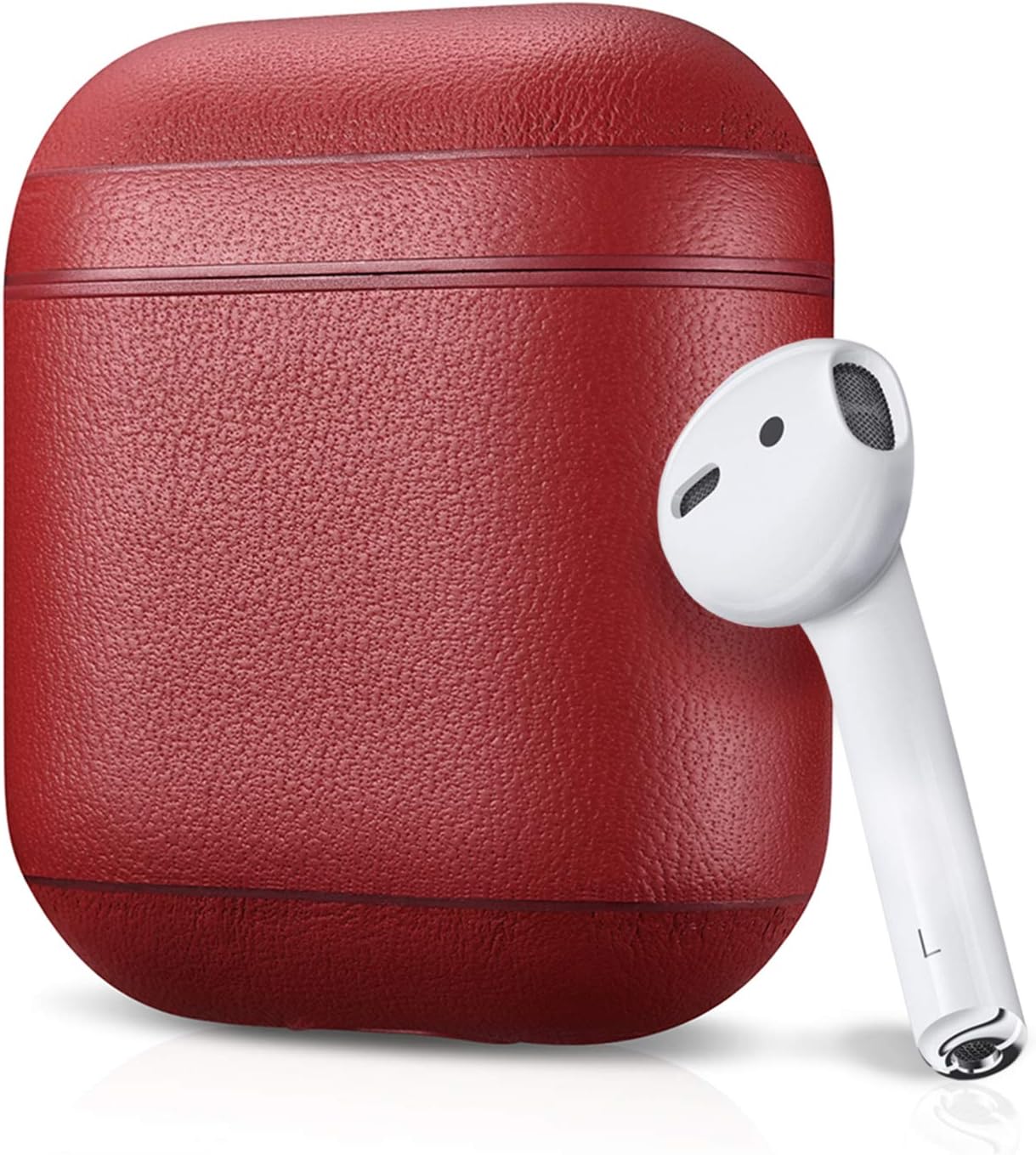 Leather Case for Apple AirPods, Classic Series - Air Vinyl Design, Protective Case Cover (Red)
