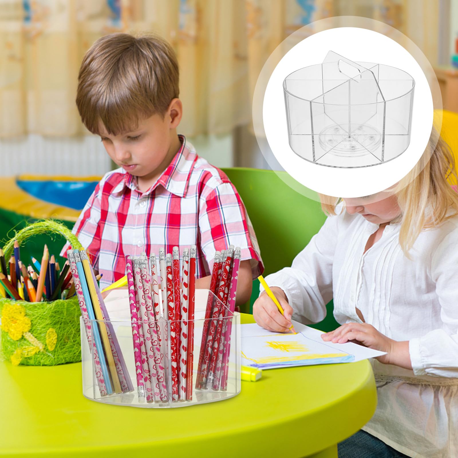 Porta Penne Girevole da Scrivania in Acrilico 6 Slot | Design Moderno ed Elegante, Organizzazione Ordinata per Articoli da Scrivania, Struttura Trasparente