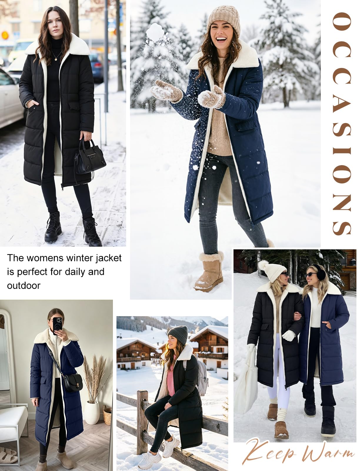 Tuopuda Manteau Femme Hiver Long Veste Polaire Chaud Parkas Matelassée Élégant à Col Blouson Zippée Coupe-vent Casual Manteaux Manches Longues avec Poches