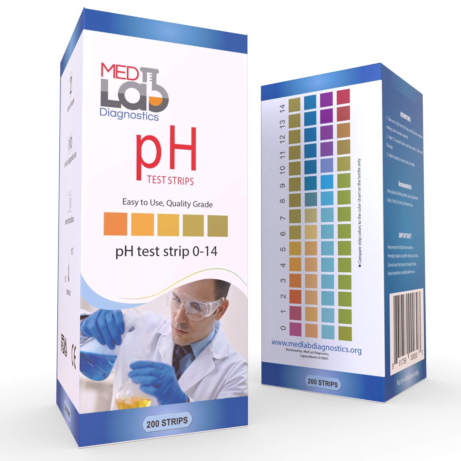pH Test Strips 0 to 14 (200 ct) for Water & Liquids. Universal Plastic pH Strips Drinking Water, Kombucha, Pool, Spa, Hotub, Soap, & Urine and Saliva. Acid Alkaline Litmus Paper Testing Strips: Industrial & Scientific