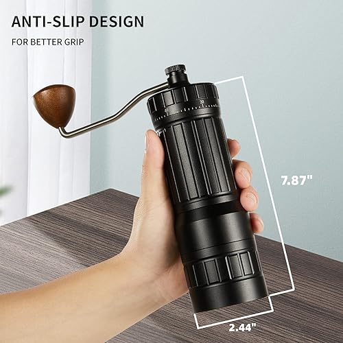 Miniatura 3 de CONQUECO Molinillo de café manual, molinillo de granos de mano con ajustes ajustables y capacidad máxima de 1.41oz, ajuste fino numérico externo,