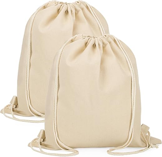 woric 2 Stück Canvas Turnbeutel, 38x42 cm Stoffbeutel mit Kordelzug Beutel Rucksack Sportbeutel Jutebeutel zum Bemalen Stofftasche Damen & Herren Kinder Sport Reise
