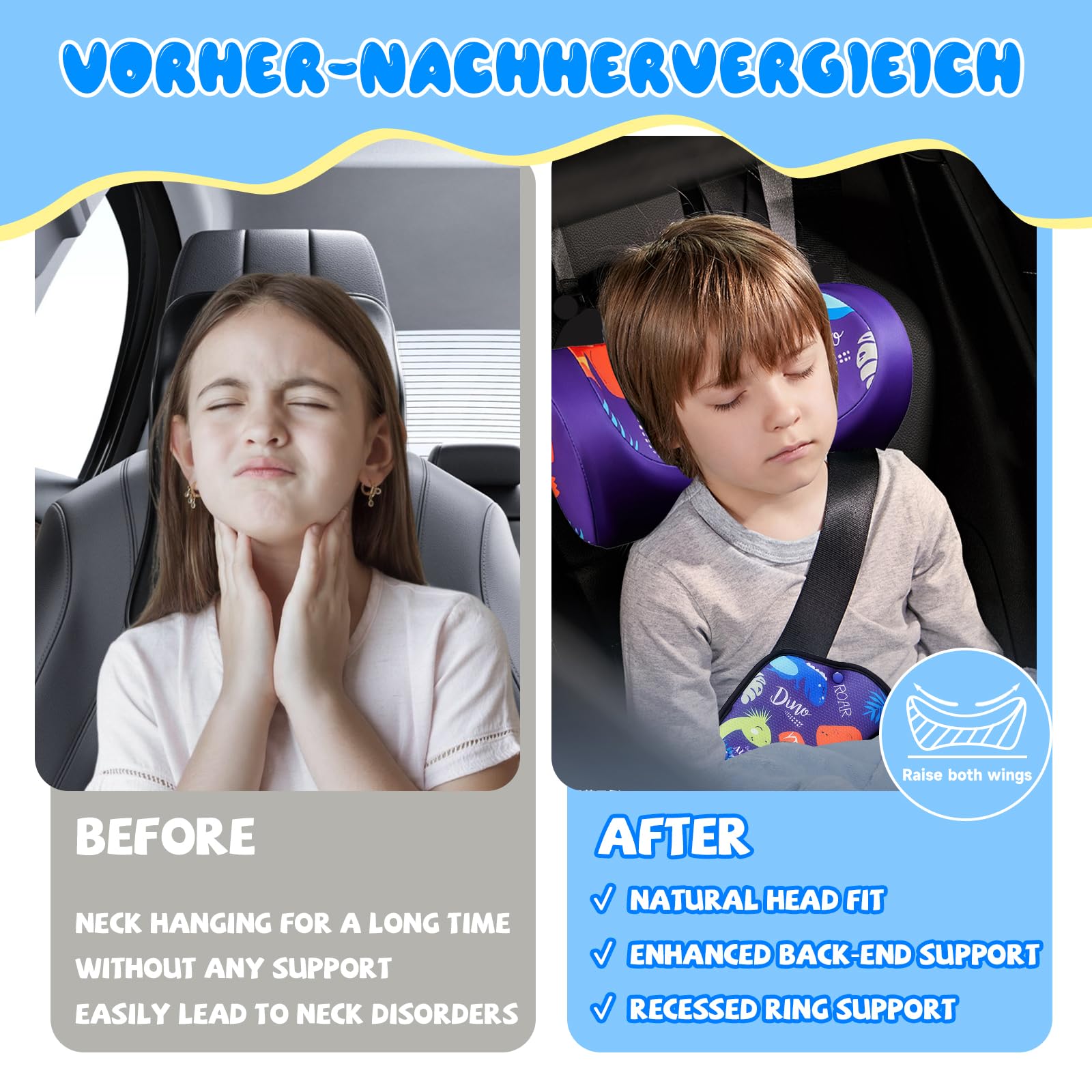 auvstar Reposacabezas Coche Niño,Sujeción Cabeza Silla Coche,Protector Cinturon Coche Niños,Coche Con Soporte Cabeza Extraíble,Suave,Ajustable,Adecuado Tanto Para Adultos Como Para Niños (Dinosaurio)