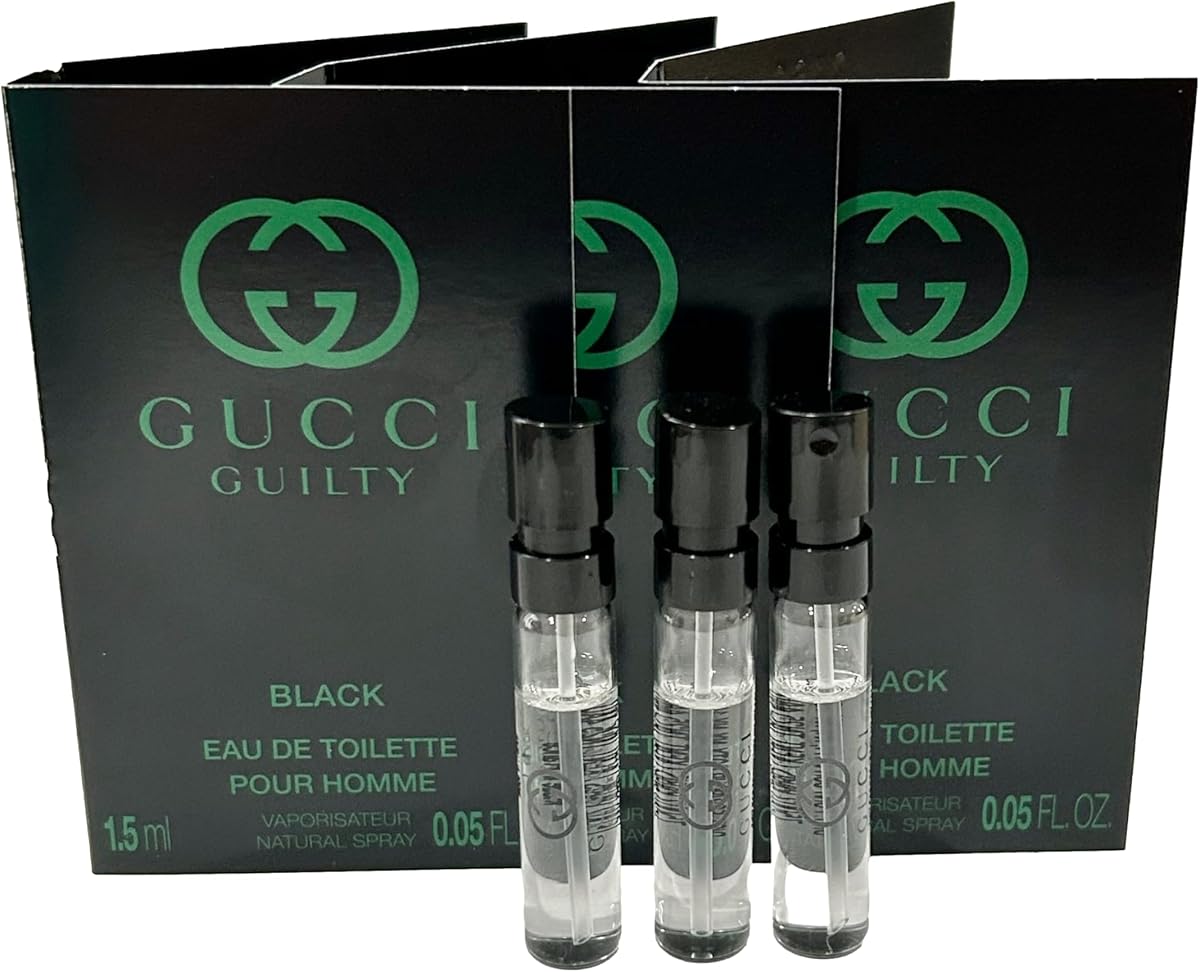 Guilty Black Muestra Perfume Hombres EDT Spray Pour Homme MINI PEQUEÑO Tamaño de viaje 1,5 ML / 0,05 (3676) - juego de 3