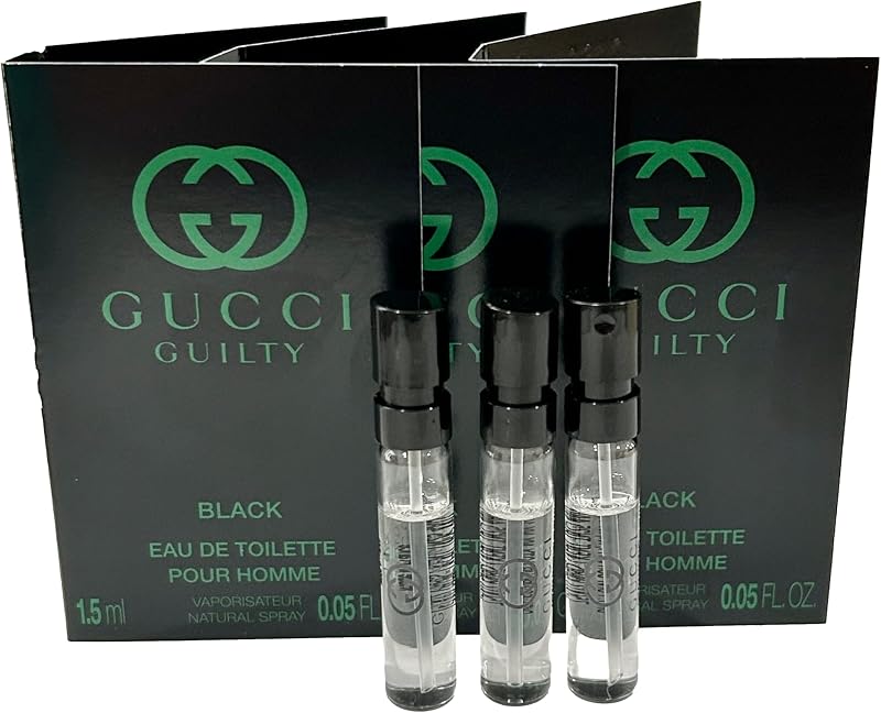 Guilty Black Muestra Perfume Hombres EDT Spray Pour Homme MINI PEQUEÑO Tamaño de viaje 1,5 ML / 0,05 (3676) - juego de 3