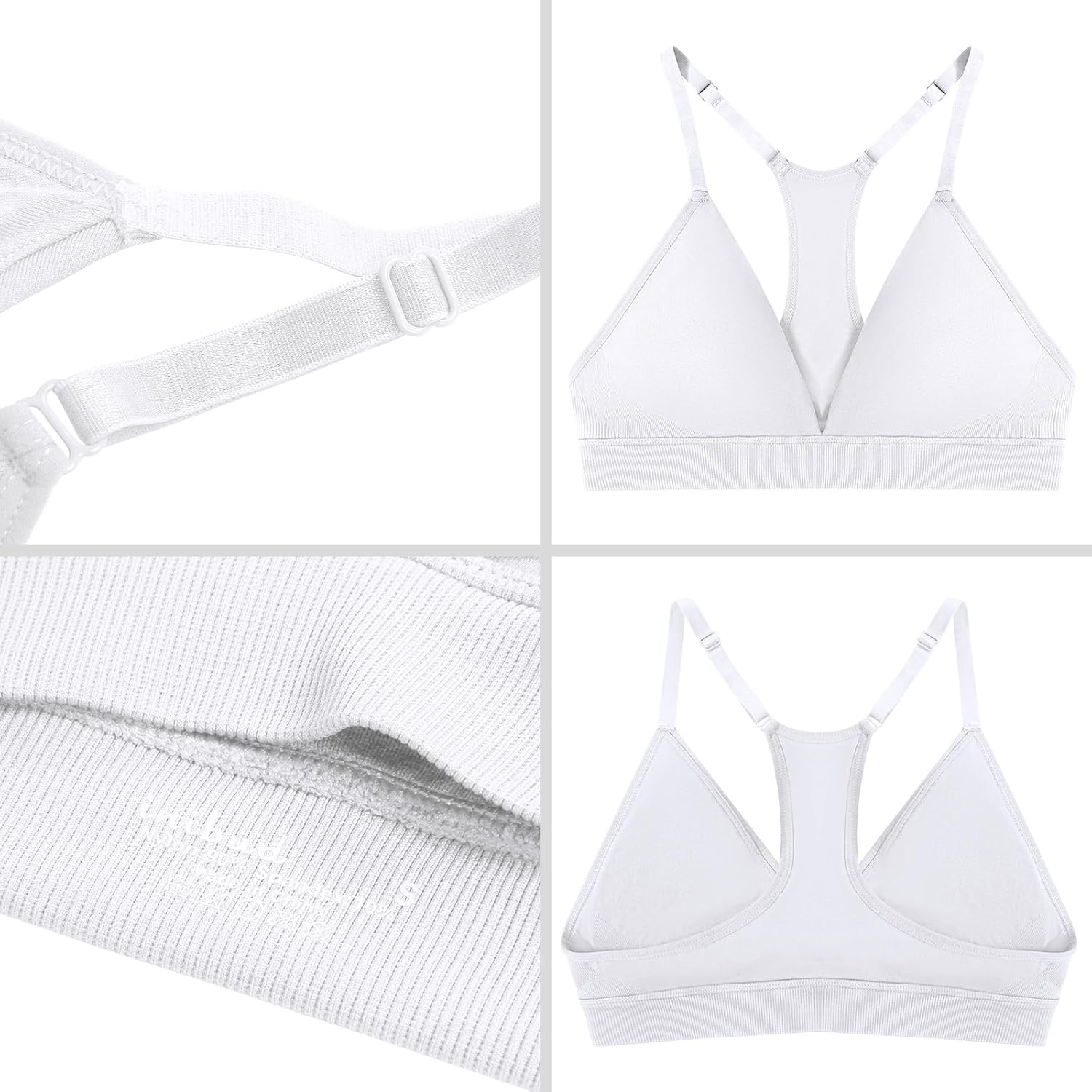 INIBUD Sports Bras for Women Racerback Seamless Bra Top Padded Wireless Triangle V Neck Adjustable Removable Bralette