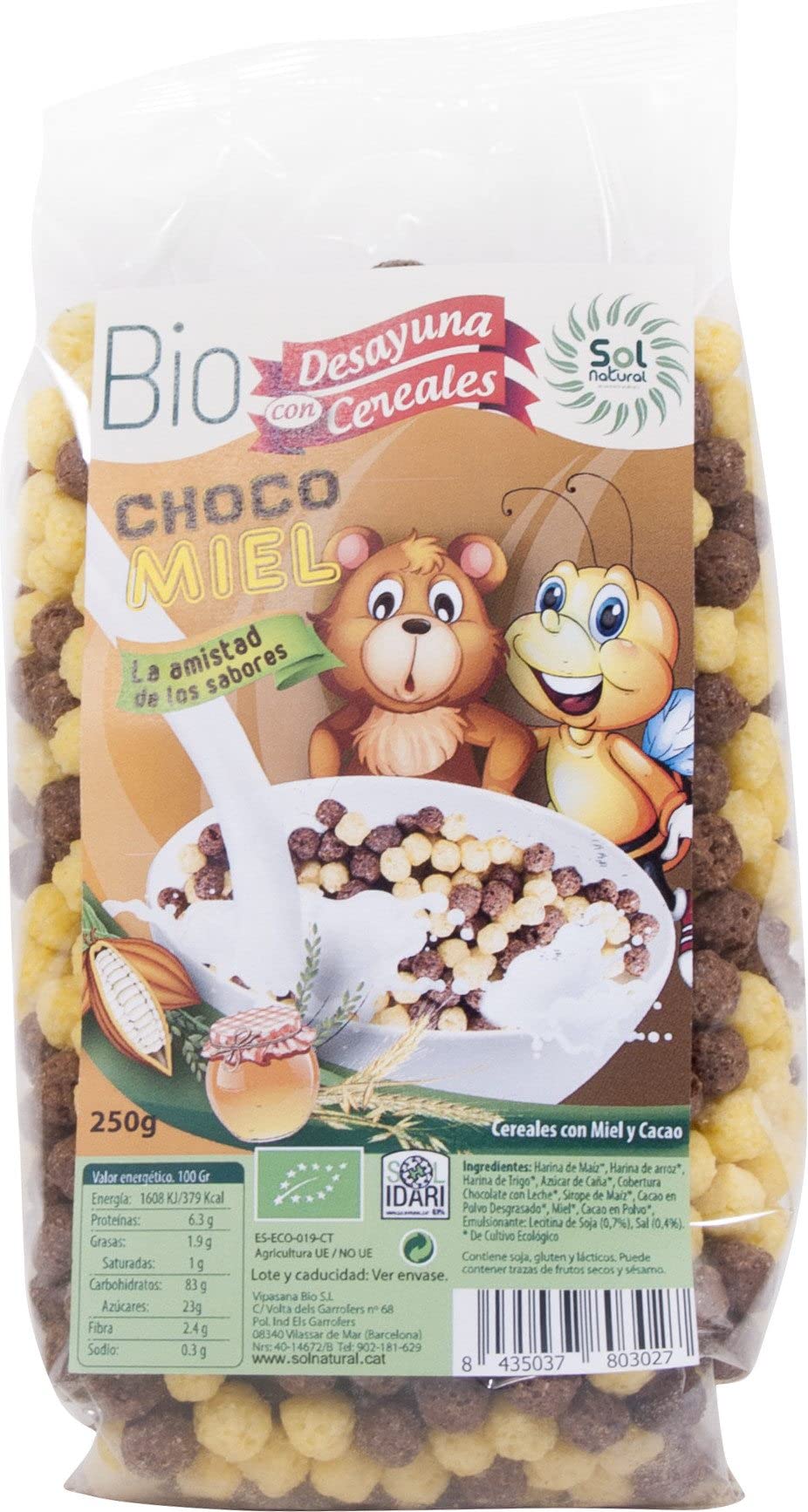 SOLNATURAL Cereales Infantiles, Bolitas con Miel y Chocolate - Paquete de 12 x 250 gr - Total: 3000 gr