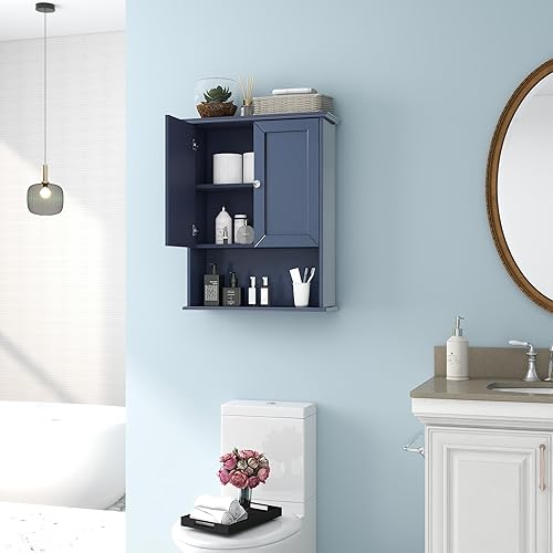 Miniatura 2 de Armario de pared para baño, color azul marino, armarios de almacenamiento sobre inodoro de 24 x 30 pulgadas, armarios de madera para medicamentos
