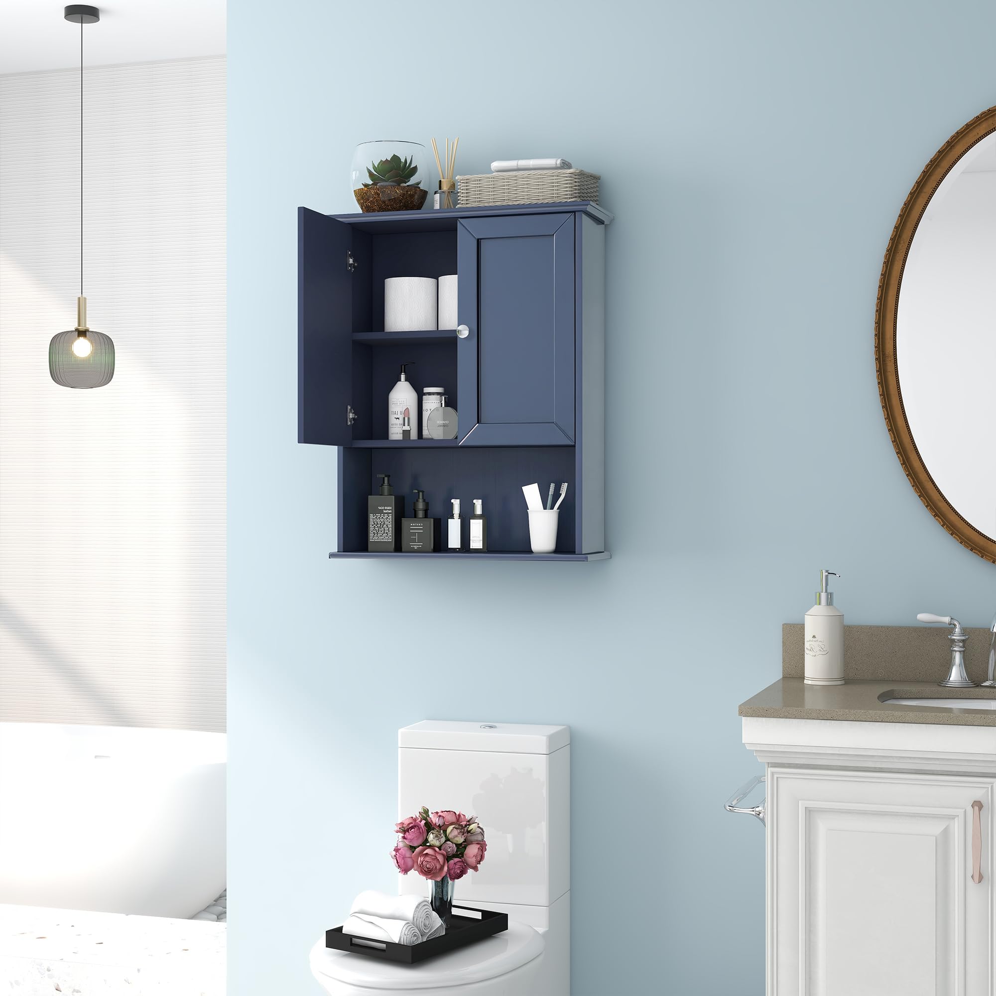 VANIRROR Bathroom Wall Navy Blue Over Toilet