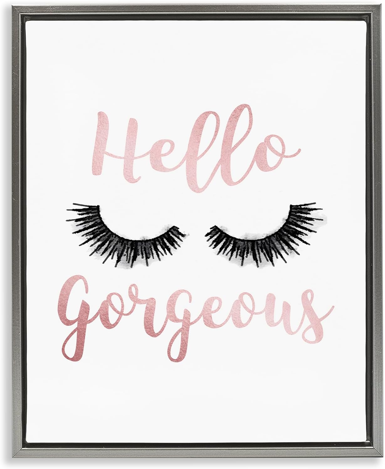 Stupell Industries 'Hello Gorgeous Black Eyelashes', Floating Frame Canvas Art, Gray, 25 x 31 Inches, Easy to Hang and Sturdy, Made in USA, by Amanda Greenwood
