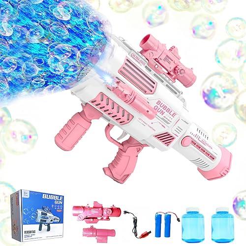 VERSDITAS Pistola automática de burbujas Gatlin, ametralladora de burbujas lanzacohetes, miles de burbujas por minuto, adecuada para niños y