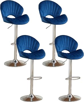 Bar Stools Set of 4, Adjustable Swivel Bar Stools with Back and Footrest, Modern Counter Height Barstools with Chrome Base for Kitchen Island, Pub, or Home Bar Navy, Set of 4