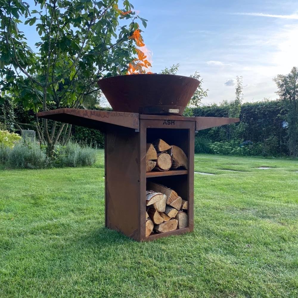 Plancha - BBQ - Grille - Bracière - Acier Corten - ASH Phoenix - Couleur rouille - Plaque pour barbecue - Plancha pour extérieur - Anneau pour gril 60Ø x 115 cm - Extra Large - Cheminée de jardin
