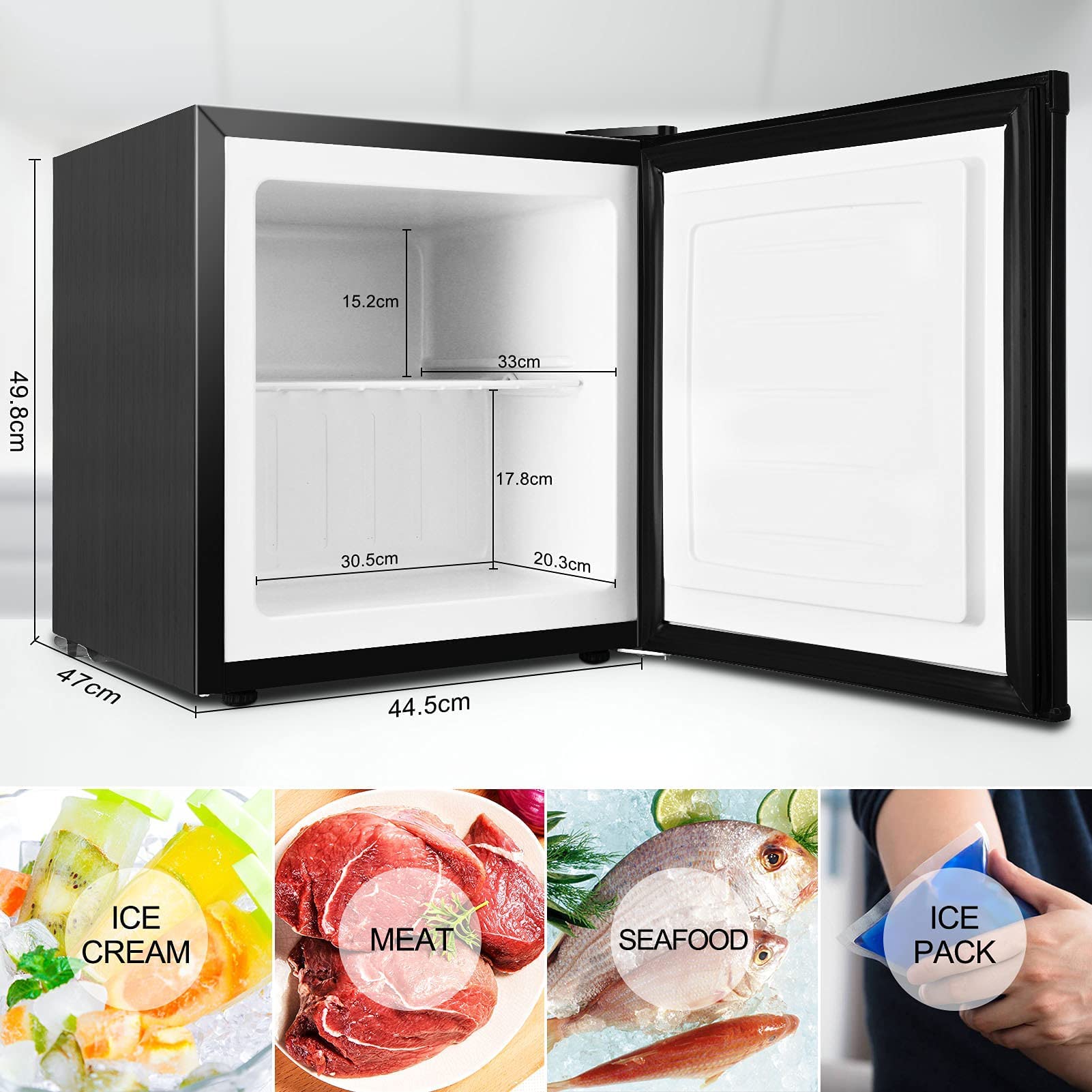 Mini Congelatore verticale piccolo da 31L con Temperatura Regolabile -14°C -20°C Freezer a pozzetto con porta reversibile a basso rumore 44 * 47 * 50cm