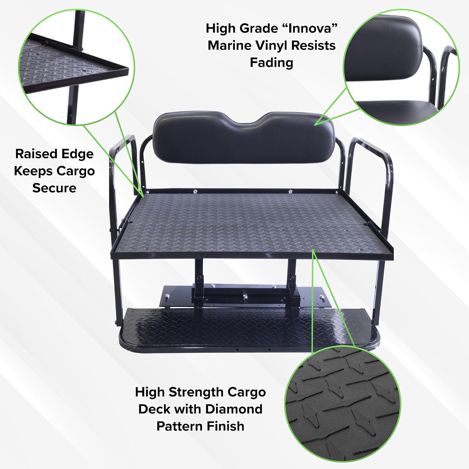 Buggies Unlimited EZGO RXV Golf Cart Rear Flip Seat Kit with Steel Frame | Compatible with 2016 & Newer EZGO RXV/Freedom RXV Models (Stone Beige 2016+)