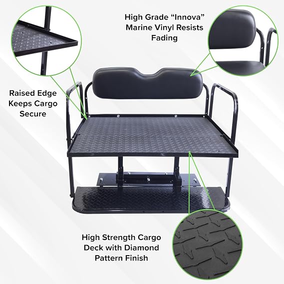 Buggies Unlimited EZGO RXV Golf Cart Rear Flip Seat Kit with Steel Frame | Compatible with 2016 & Newer EZGO RXV/Freedom RXV Models (Stone Beige 2016+)