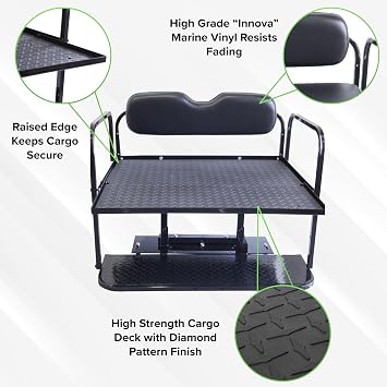 Buggies Unlimited EZGO RXV Golf Cart Rear Flip Seat Kit with Steel Frame | Compatible with 2016 & Newer EZGO RXV/Freedom RXV Models (Stone Beige 2016+)