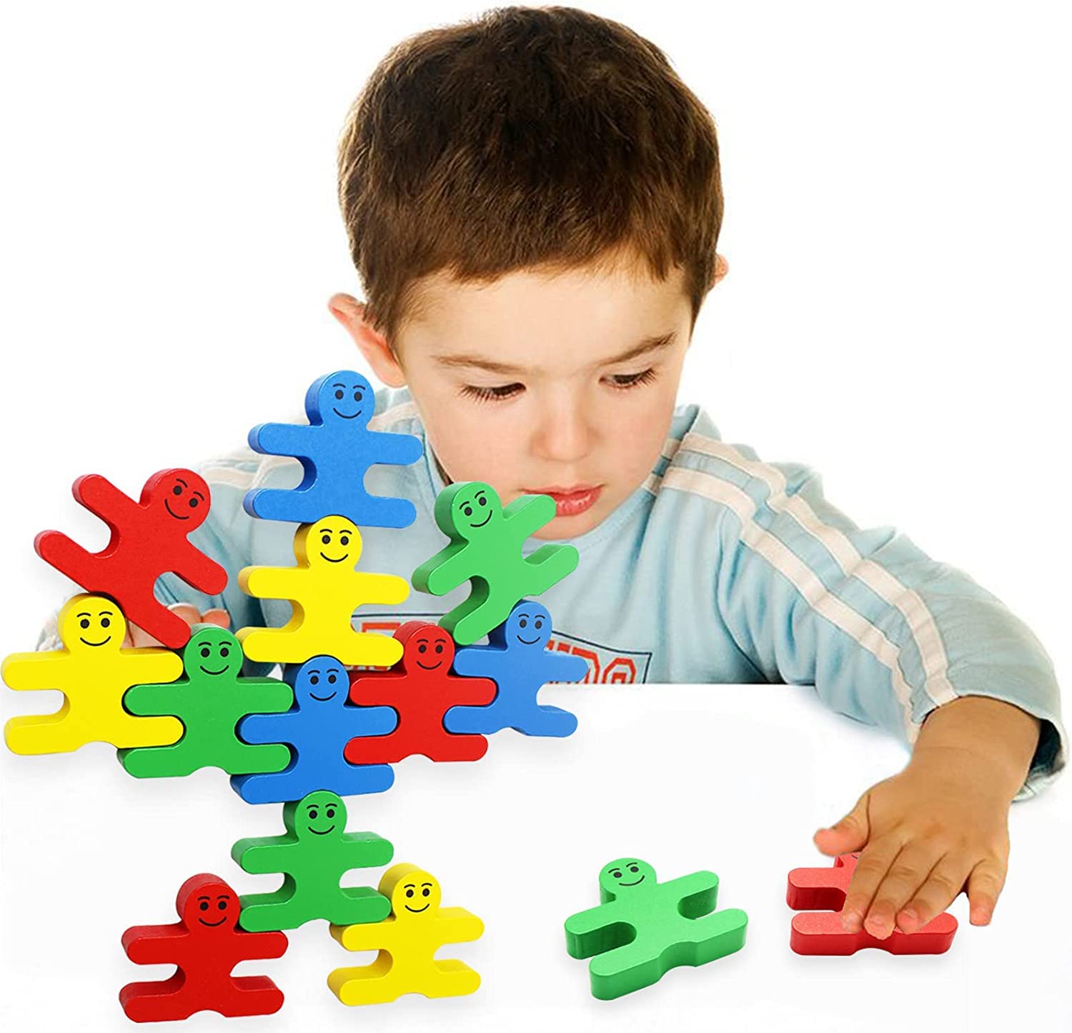 Montessori Balance Blocks Stacking Toy - Educational Wooden Blocks For Toddlers Fine Motor Skills