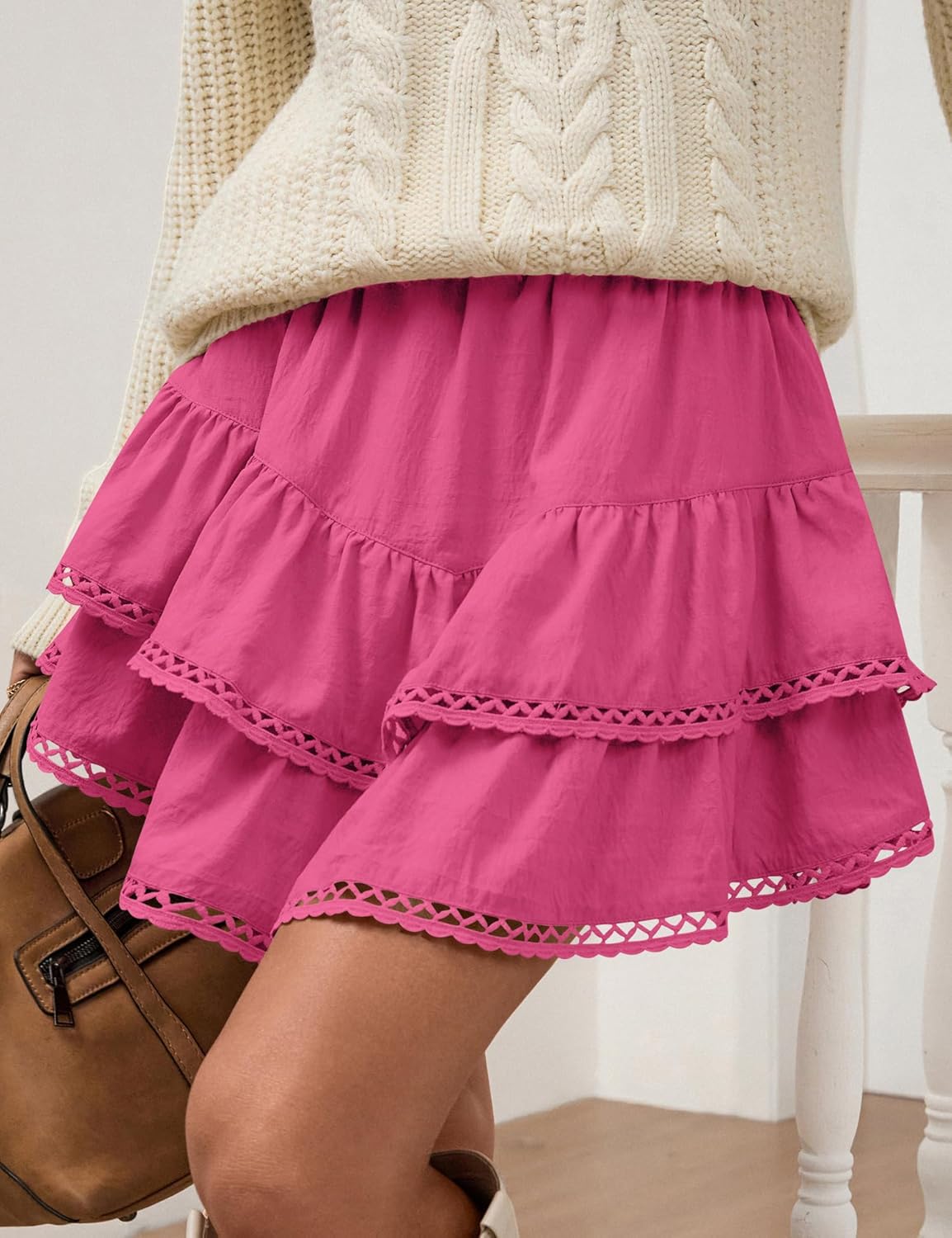 LOMON Flowy Skorts for Women Ruffle Tiered Skorts High Waist Mini Skirts Tennis Golf Crochet Casual Shorts - Image 5