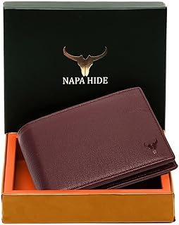 NAPA HIDE Maroon Leather Wallet for Men I Handcrafted I 4 Credit/Debit Card Slots I 2 Currency Compartments I 1 Transparent ID Window Price in India