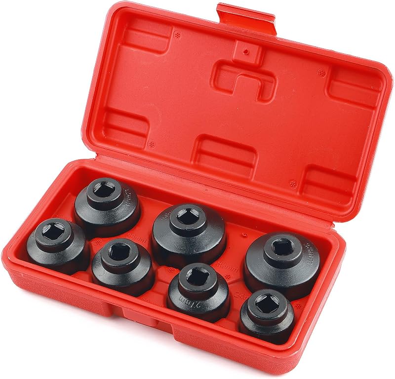7PCS Oil Filter Socket Set,3/8" Drive 24mm,27mm,29mm,30mm,32mm,36mm,38mm Oil Filter Sockets Compatible with BMW GMC Ford Toyota,Aluminum Alloy Oils Filters Removal Tool Set
