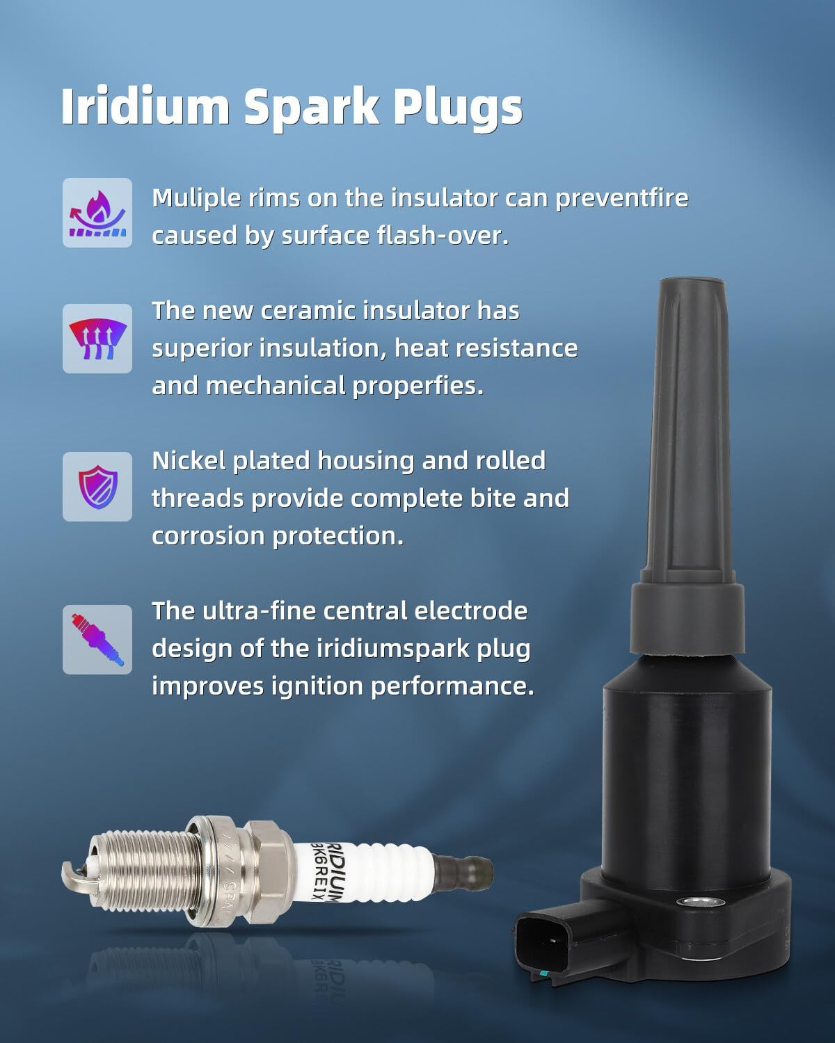 ECCPP UF384 6 ignition coils with 6 iridium Spark Plugs 4504,coils packs,for Jaguar XJ6 XJR Vanden Plas 1995-1997,XJS 1995-1996,L6 4.0L,UF384 48639,5C1176