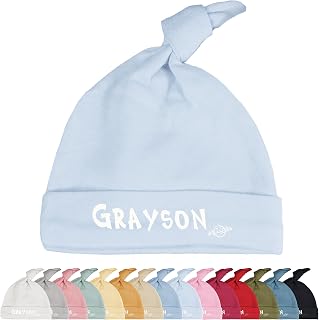 Personalized Embroidered Baby Hat in White with Knot or Cap; Newborn Hospital Hat with Custom Name—Perfect