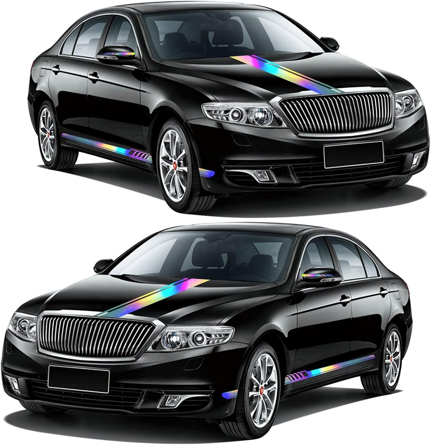 5PCS Car Decals, Reflective Stripe Auto Body Racing Sports Stickers, Cool Decoration for Car Hood, Mirrors, and Side, Changes Color in Sun