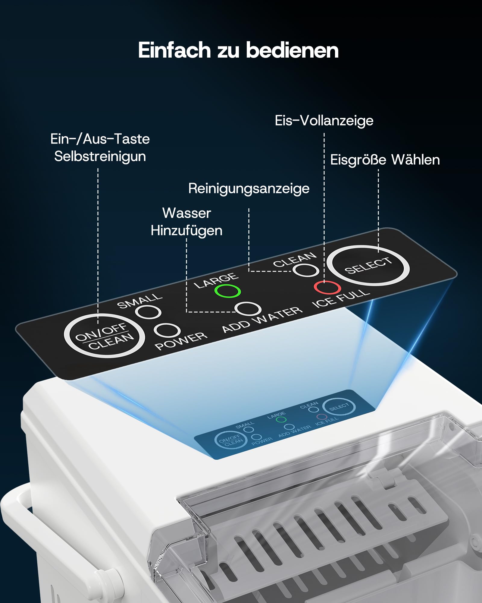 Upstreman Kleine Eiswürfelmaschine mit Selbstreinigung, 12kg / Tag, 9 Würfel in 6-8 Min, 2 Eisgrößen Wählbar, Leise & Tragbar, Ice Cube Maker für Zuhause, Küche, Büro, Bar und Party, BI12-Weiß