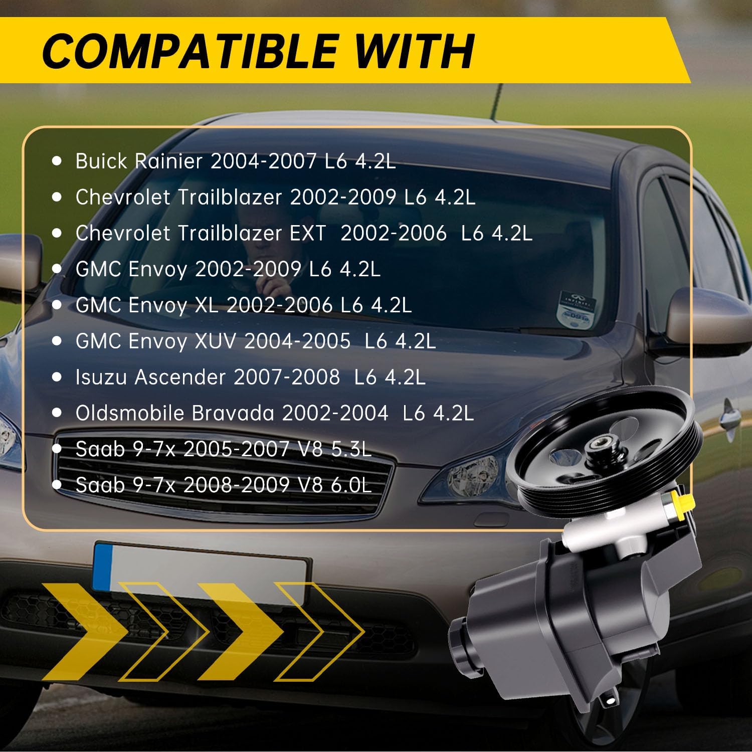 20-65990 Power Steering Pump with Pulley and Reservoir For 2002-2009 Trailblazer,For 2004-2007 Buick Rainier,For GMC Envoy 2002-2009 for Saab 9-7x 2005-2009,2065990 15029778