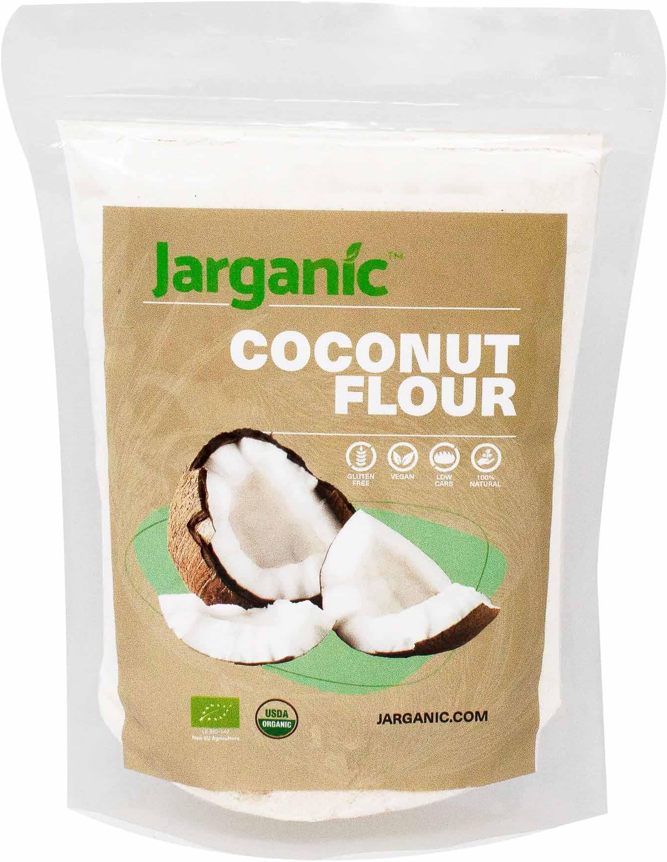 Organic Coconut Flour 500g - Keto, Vegan, Low Carb, Gluten Free, Certified Organic, GMO Free, Unrefined, Raw - Coconut Flour for Baking and Cooking - JarganicEU OrganicUSDA Organic