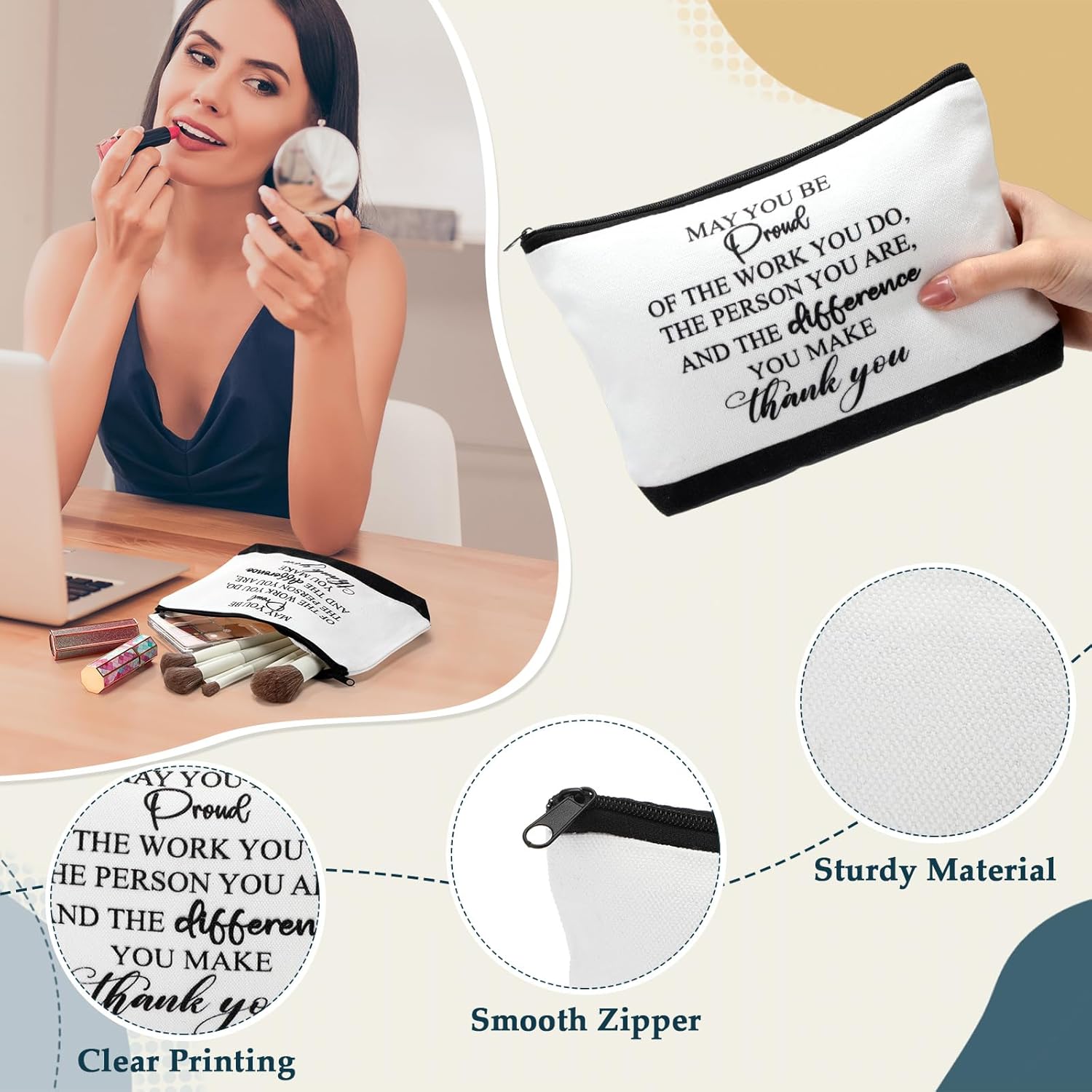 Employee Appreciation Gifts Bulk Inspirational Glass Cup Makeup Bag Bamboo Pen Motivational Notebook and Bag for Volunteer Lab Week Mother Day Team Office Staff