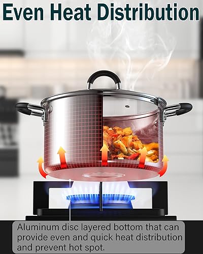 Miniatura 5 de Cook N Home – Juego de 10 unidades de acero inoxidable, ollas con fondo encapsulado, tamaño grande, color plateado