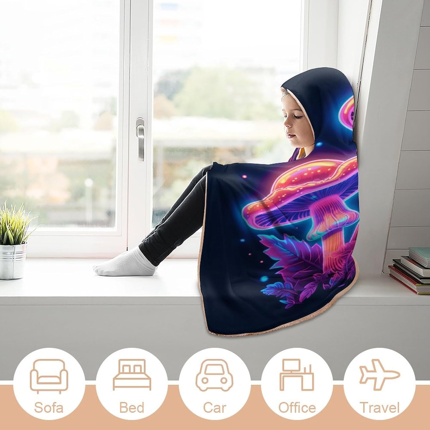 Wearable Blanket Hoodie Mushroom, Multi-size Hooded Blanket, Gift for Mom Women Wife Girlfriend Men Adults Teens, Warm Cozy Wearable Blanket with Hood-C1-L - Image 5